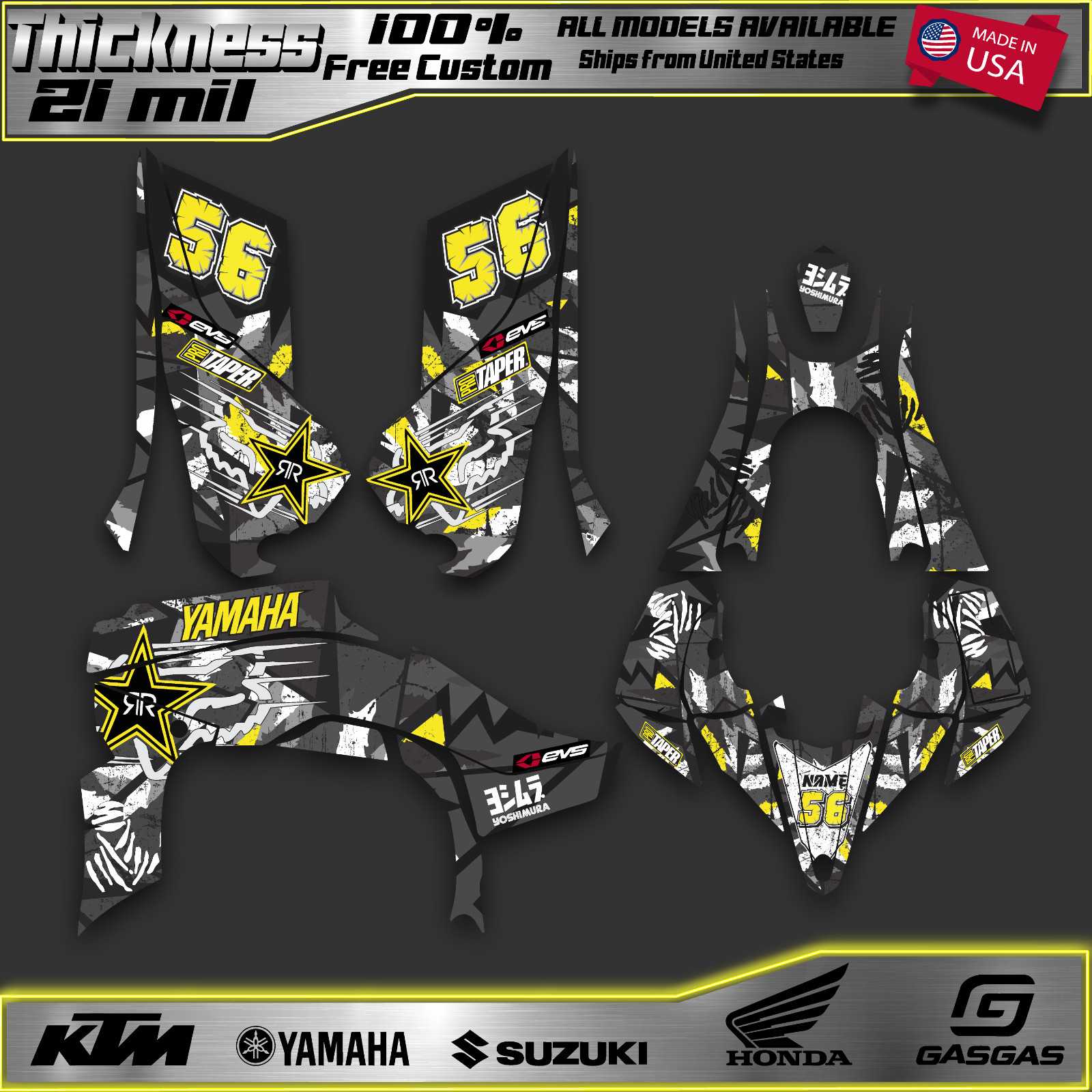 Yamaha YFZ 450R 450X Graphics decal kit stickers 2014 to 2018 2019 2025 21mil