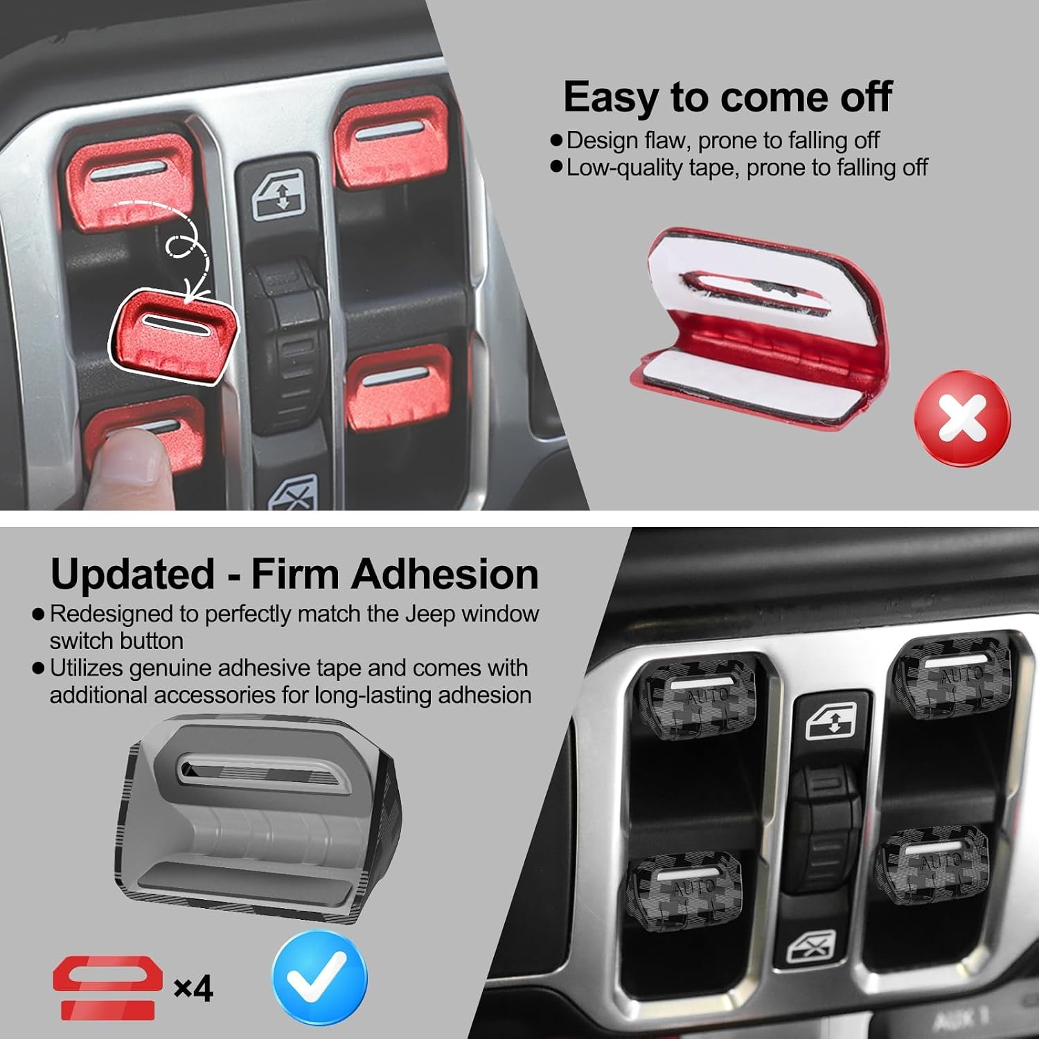 Window Switch Button Cover Jeep Wrangler Gladiator 2018-2026 JL JLU 4XE JT