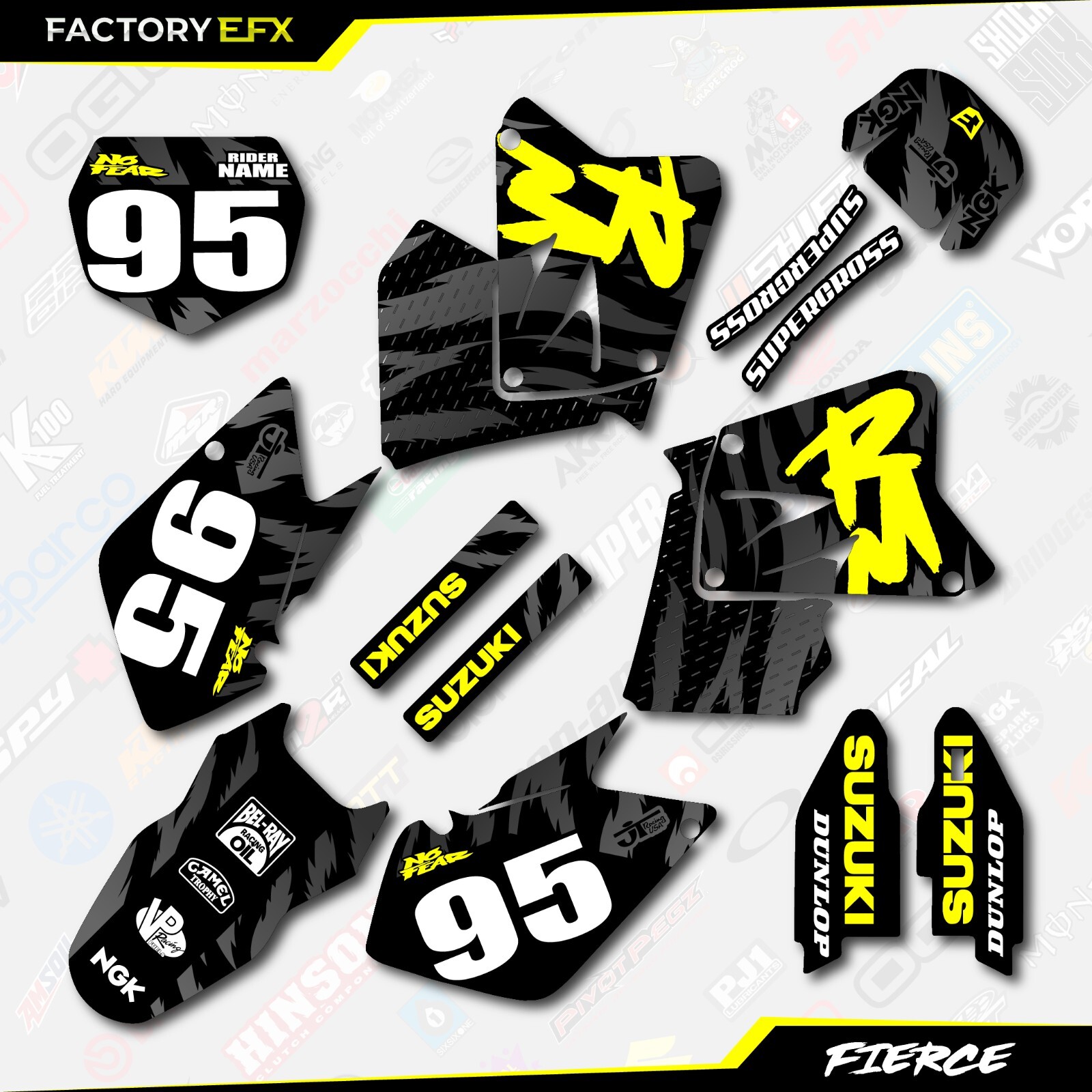 Black & Yellow Fierce Graphics Kit fit 04-12 Suzuki RM125 RM250 RM 125 250 decal