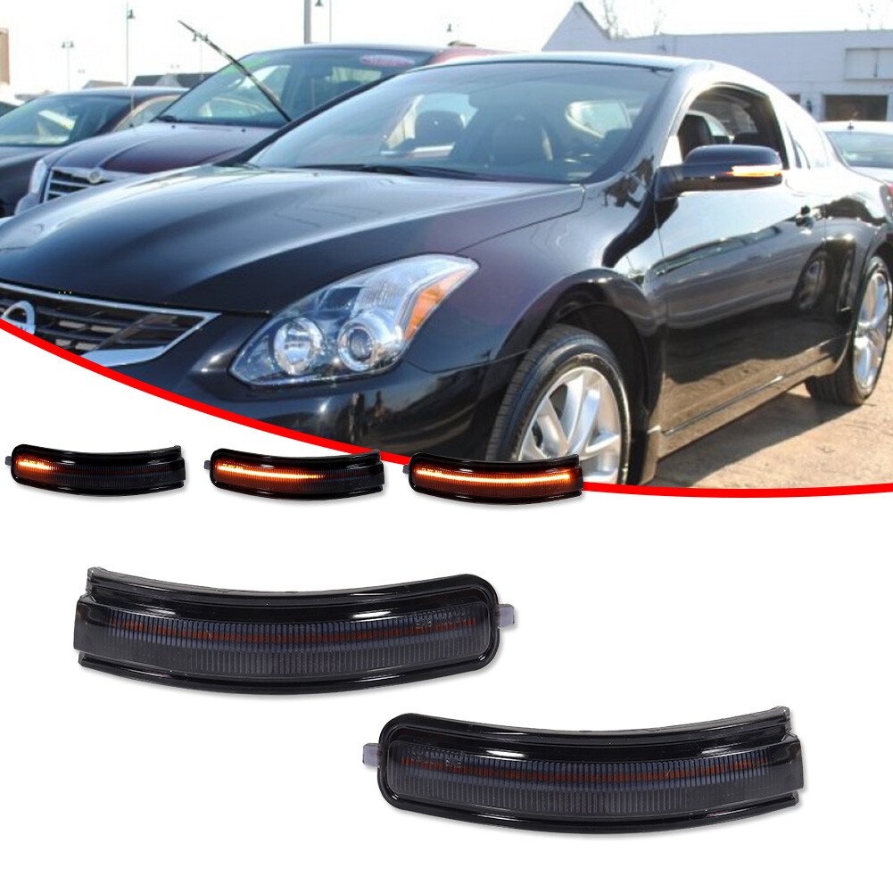 Black W/Sequential LED Side Mirror Blinker Signal Lights For 07-13 Nissan Altima