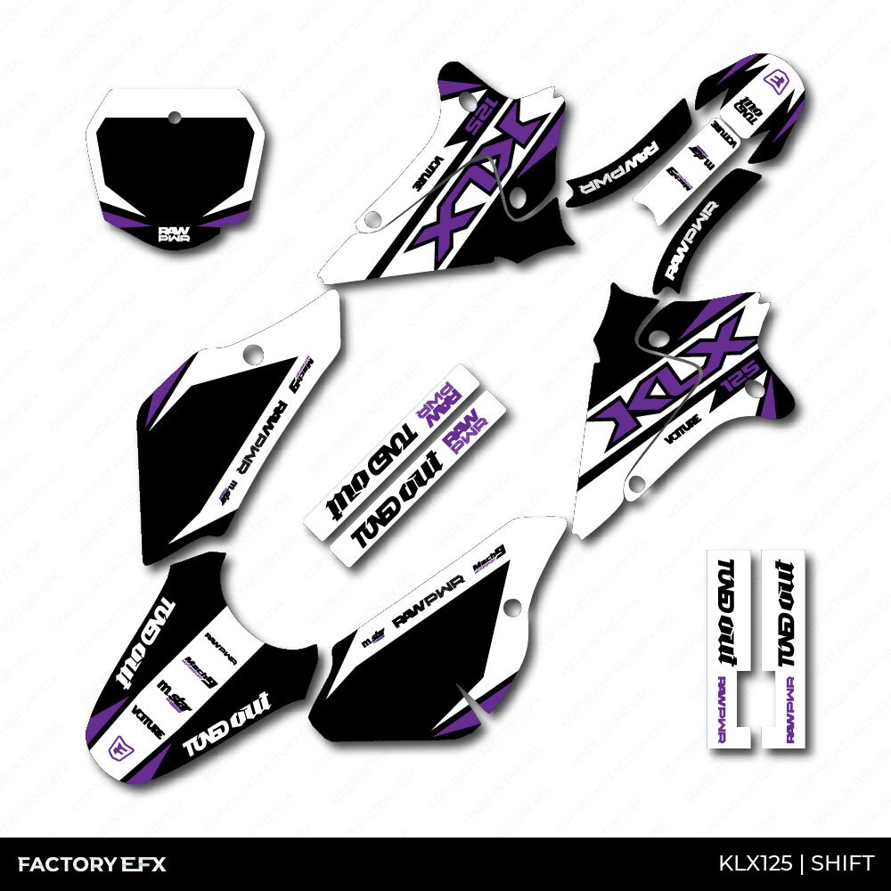 Black & Purple Shift Racing Graphics kit fit 03-07 Kawasaki KLX125 KLX 125 decal