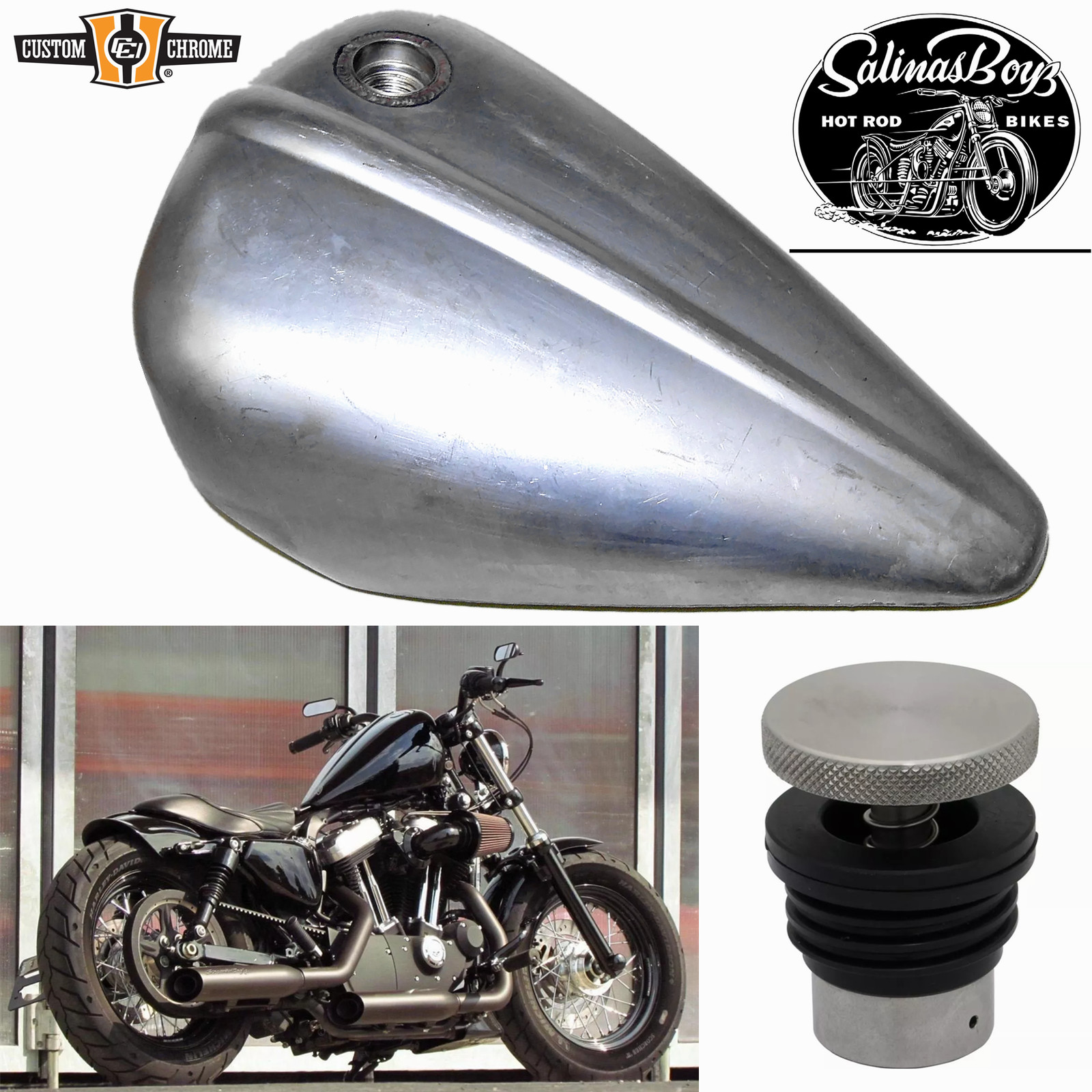 2.35 Gal. Bobber Style Gas Fuel Tank Fits For Harley Sportster 1982-2003