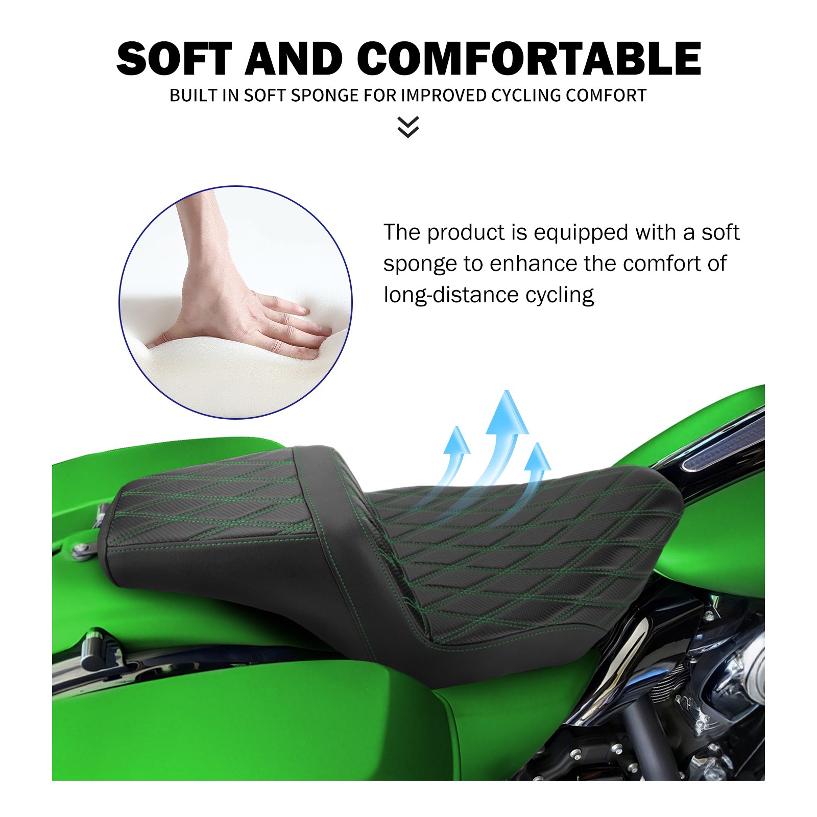 Black Motorcycle Seat Green Lattice For Harley Touring 24 up Street Road Glide