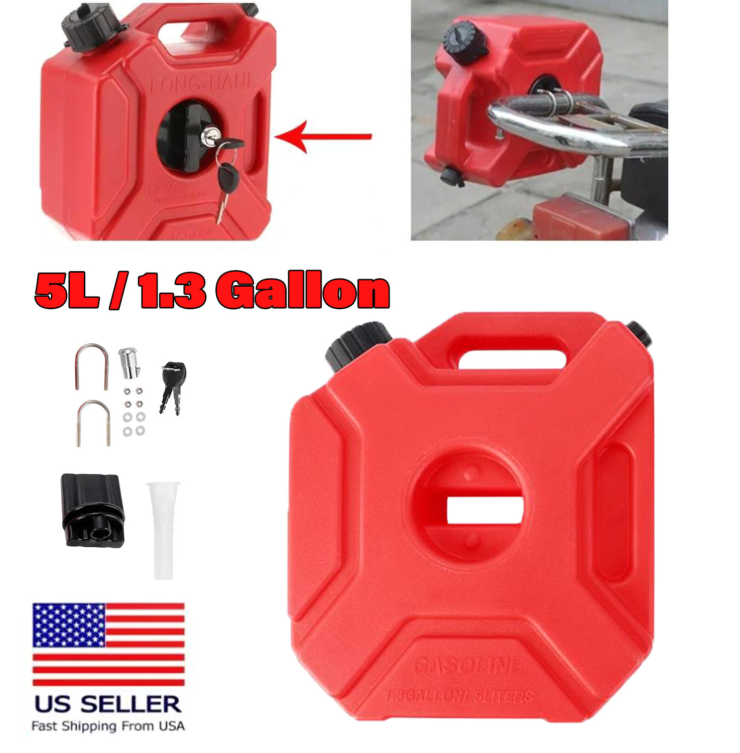 5L Motorcycle Gas Can Red Oil Petrol Fuel Tank Container For ATV UTV Gokart Car