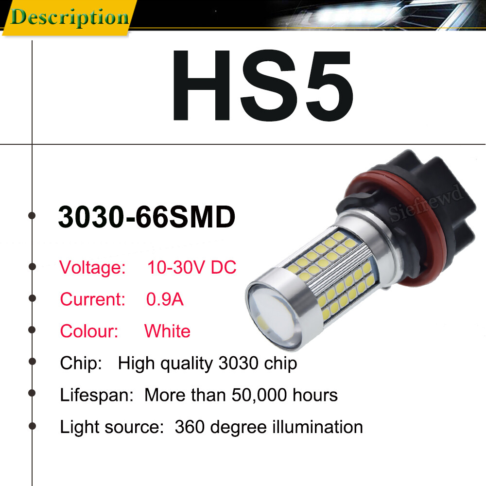 2Pcs HS5 LED Headlight Globe Front Driving Bulb Lamp For Honda 3030 66SMD 10-30V
