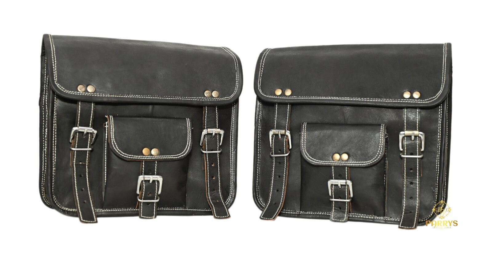 2 pcs Handmade Genuine Leather Bike Bag Saddle Bag Panniers for 2 Side Bag Black
