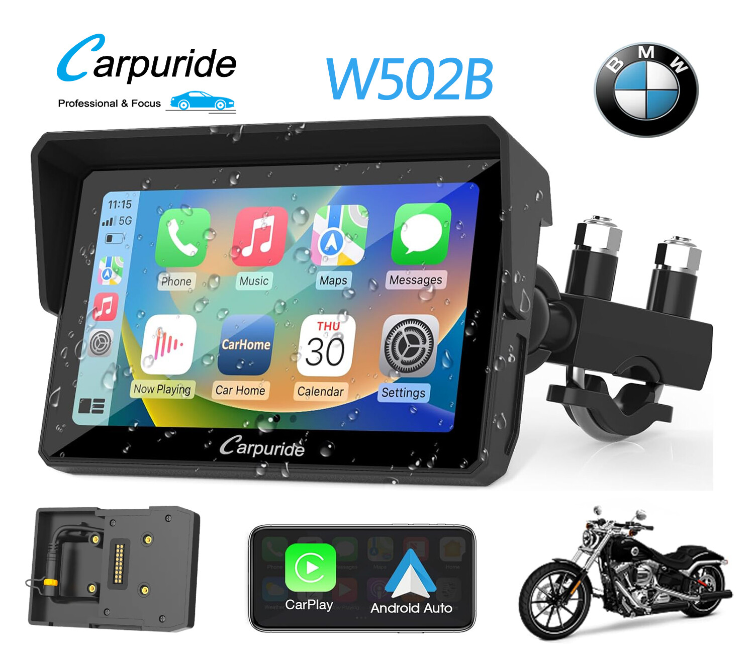 Carpuride W502B BMW Moto Wireless Carplay Dual Bluetooth Android Auto Waterproof