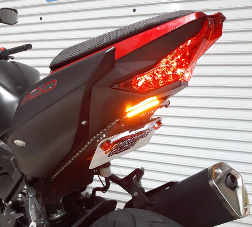 Z400 & Ninja 400 Tucked Fender Eliminator w/ LED Turn Signal Light Bar, Clear