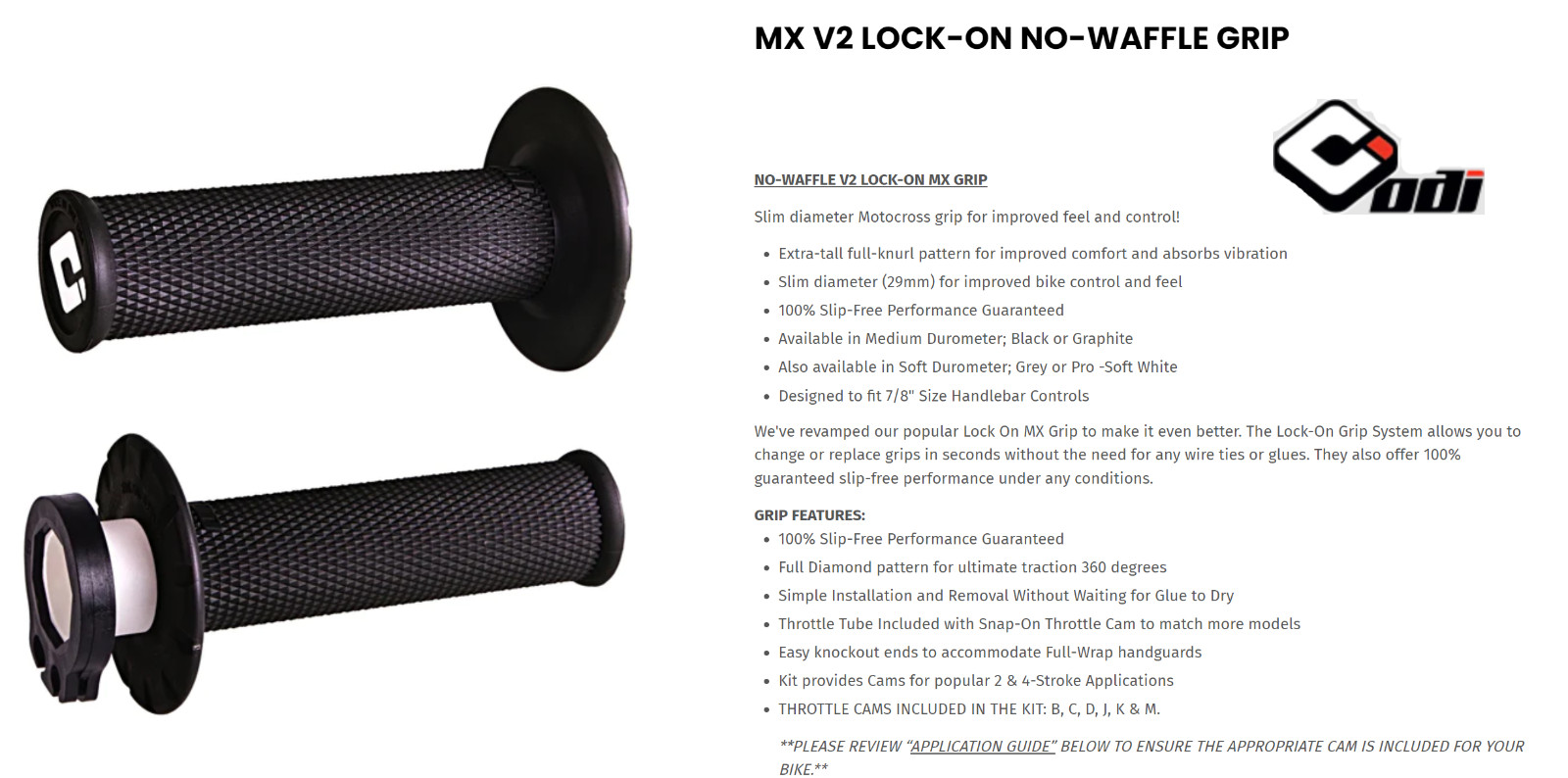 ODI Medium Compound, Full Diamond Pattern Motocross Grips, Black Dirt Bike Grips