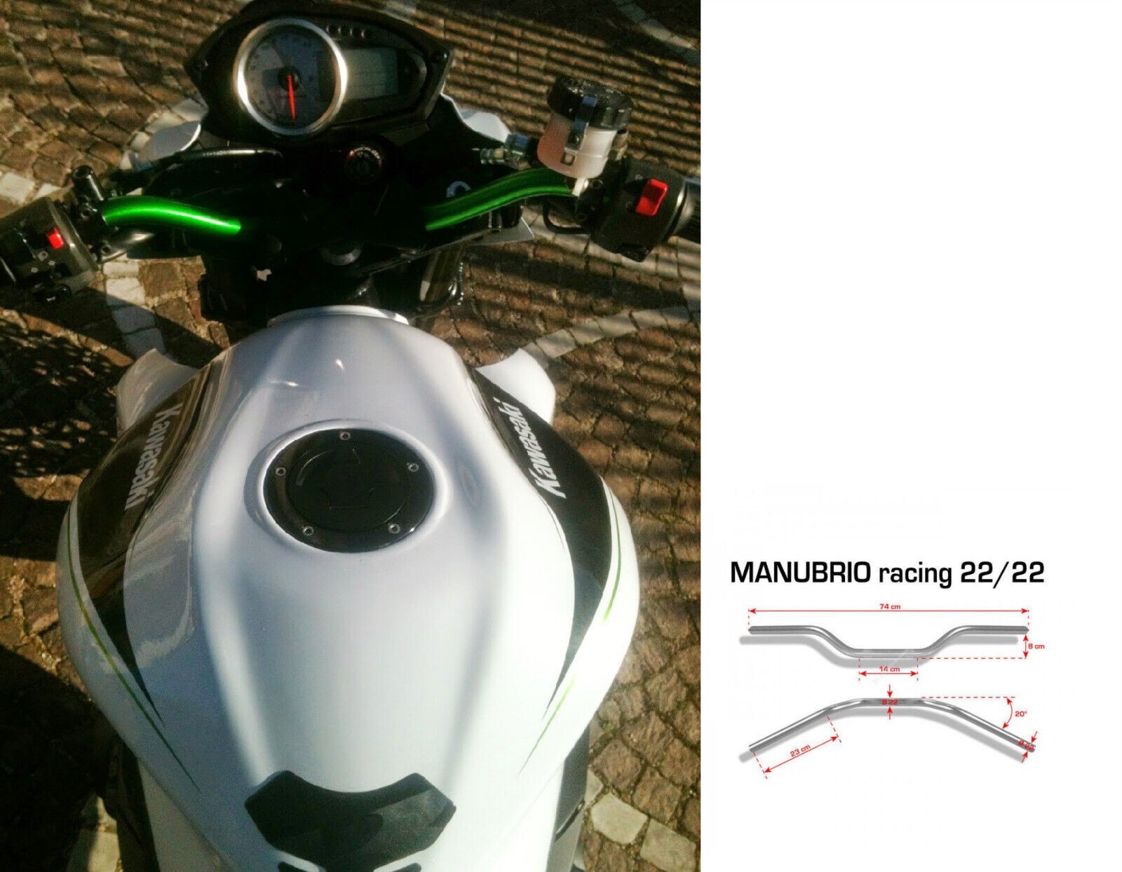 Bihr Manubrio 22/22 Ergal Green 720mm Universal for Motorcycle 1 Piece