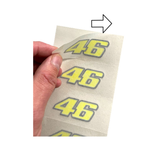 Rossi Sticker 46 FLUORESCENT YELLOW vinyl (2013) 4 x 5cm 2″ stickers