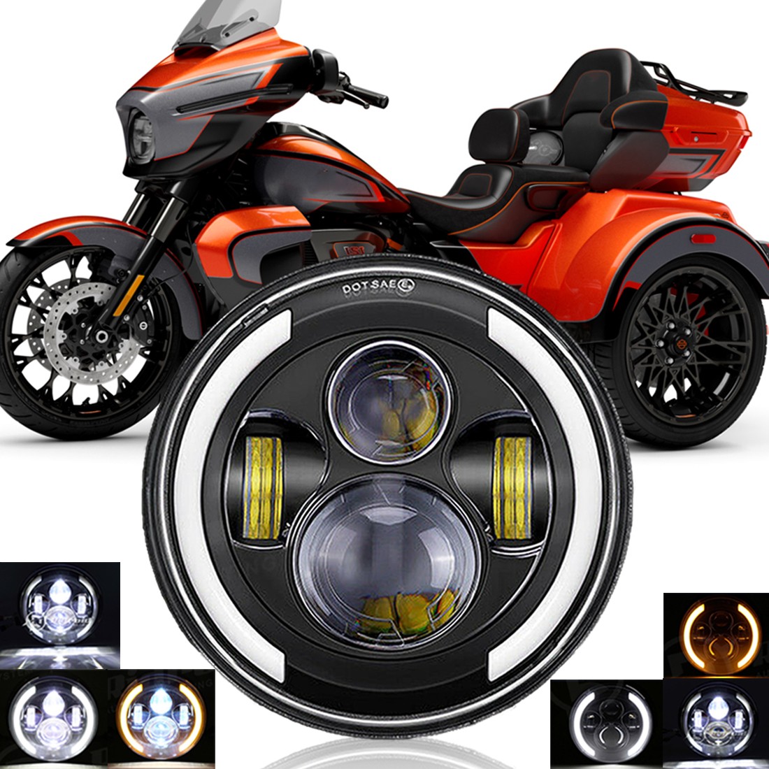 DOT 7″ inch LED Headlight w/DRL Hi Lo Beam H4 Headlamp For Harley Motorcycle
