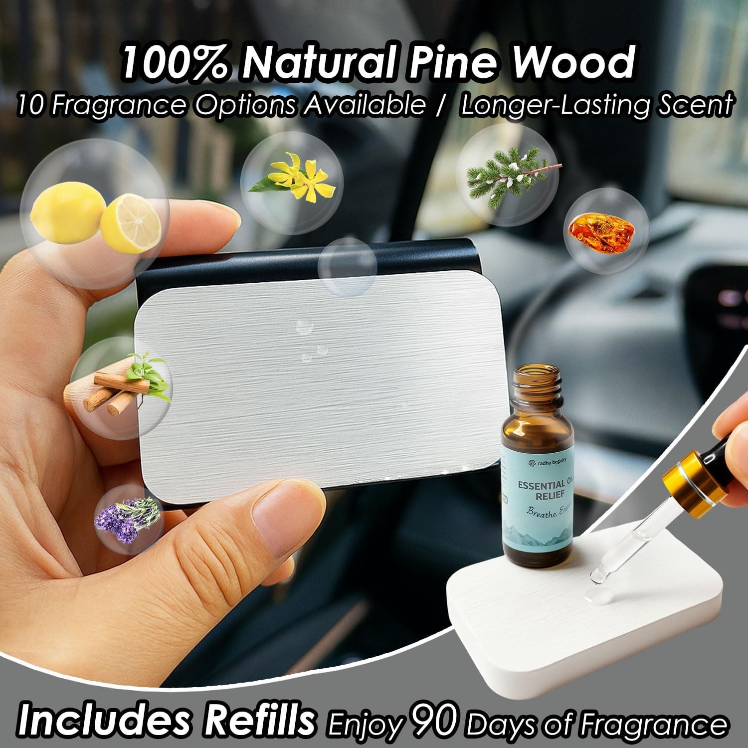 Natural Stone Diffuser Car Air Freshener Visor Clip Refill – 90-Day Scent: Amber