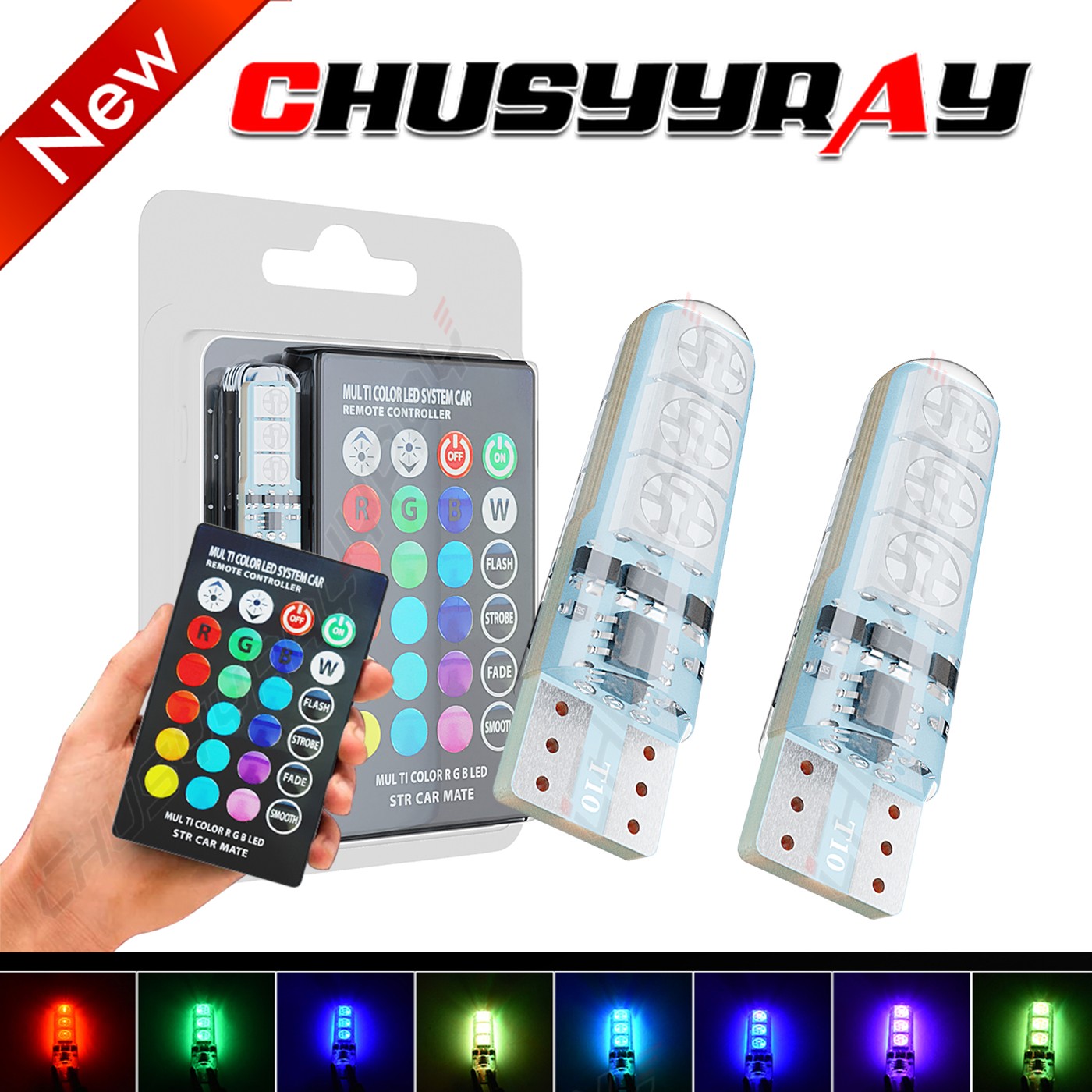 2PCS T10 5050 6SMD RGB LED Multi Color Light Car Wedge Bulbs Remote Control
