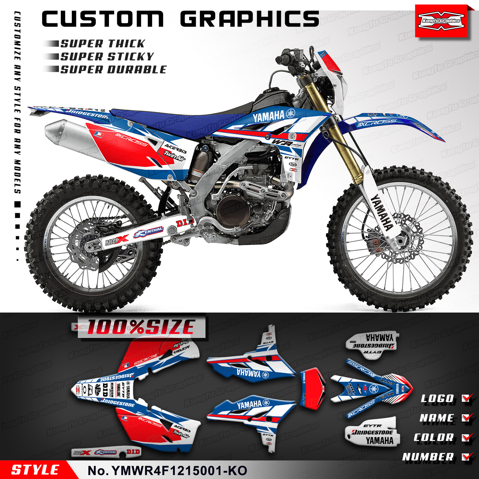 Custom Graphics MX Decal Kit for Yamaha WR450F 2012 2013 2014 2015 Vinyl Wrap