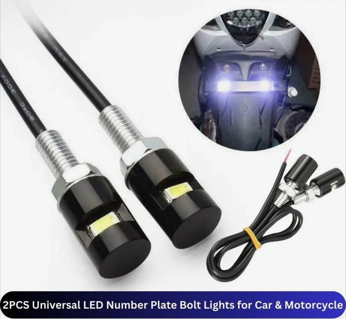 2PCS UNIVERSAL LED NUMBER PLATE TAIL TIDY LIGHTS CAR MOTORCYCLE BOLT LIGHT LAMP