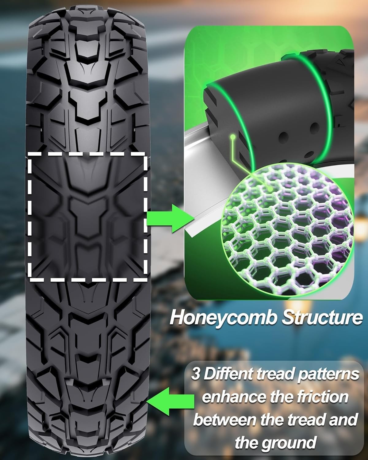 2-Pack 50/75-6.1 Tubeless Scooter Tires, Lightweight & Puncture-Proof Airless…