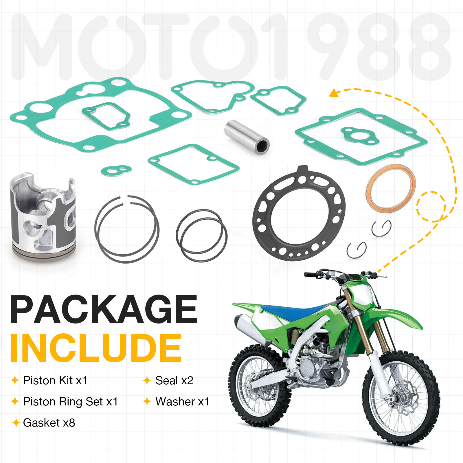 Top End Rebuild Kit STD 66.4mm Piston + Ring + Gasket For Kawasaki KX250 1993-03