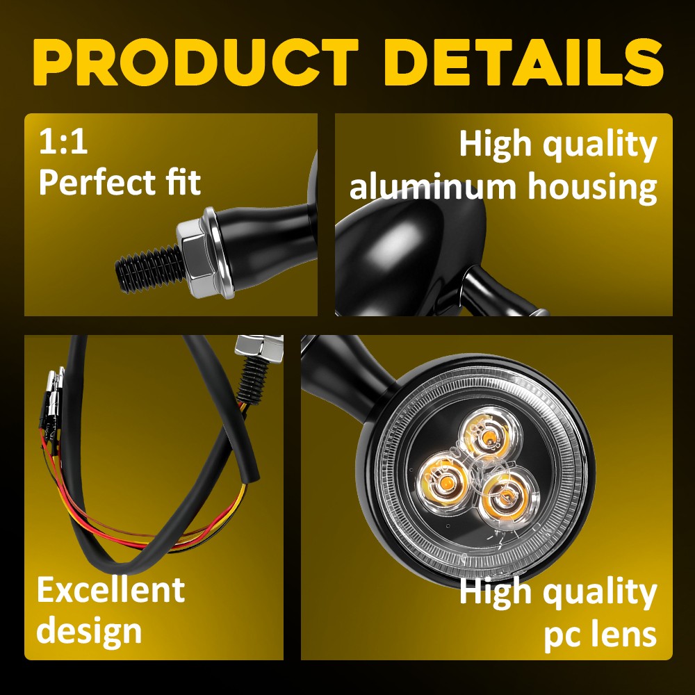 4X Universal LED Motorcycle Turn Signals Running Brake Light Amber Red Black