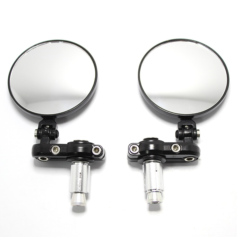Black Folding Bar End Motorcycle Mirrors Round For Honda Suzuki Kawasaki Ducati