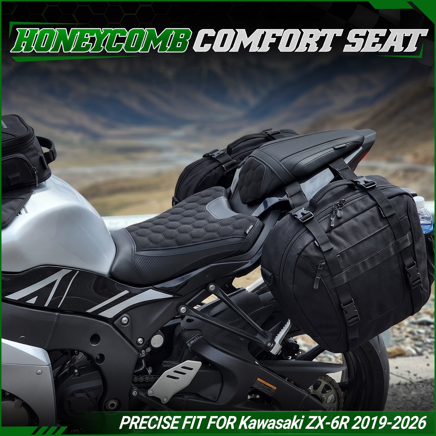 WOLFLINE Motorcycle Driver Passenger Seat for Kawasaki ZX-6R 2019-2025 Comfort