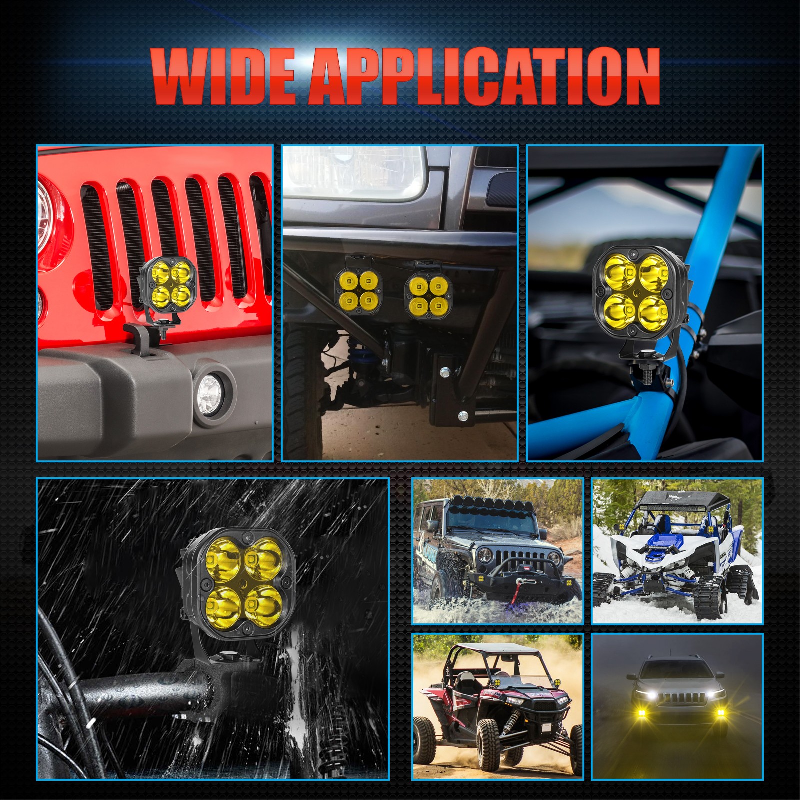 2x for Yamaha WR450F 3“ LED Spot Lights Long Range Amber Offroad Dirt Bike +Wire