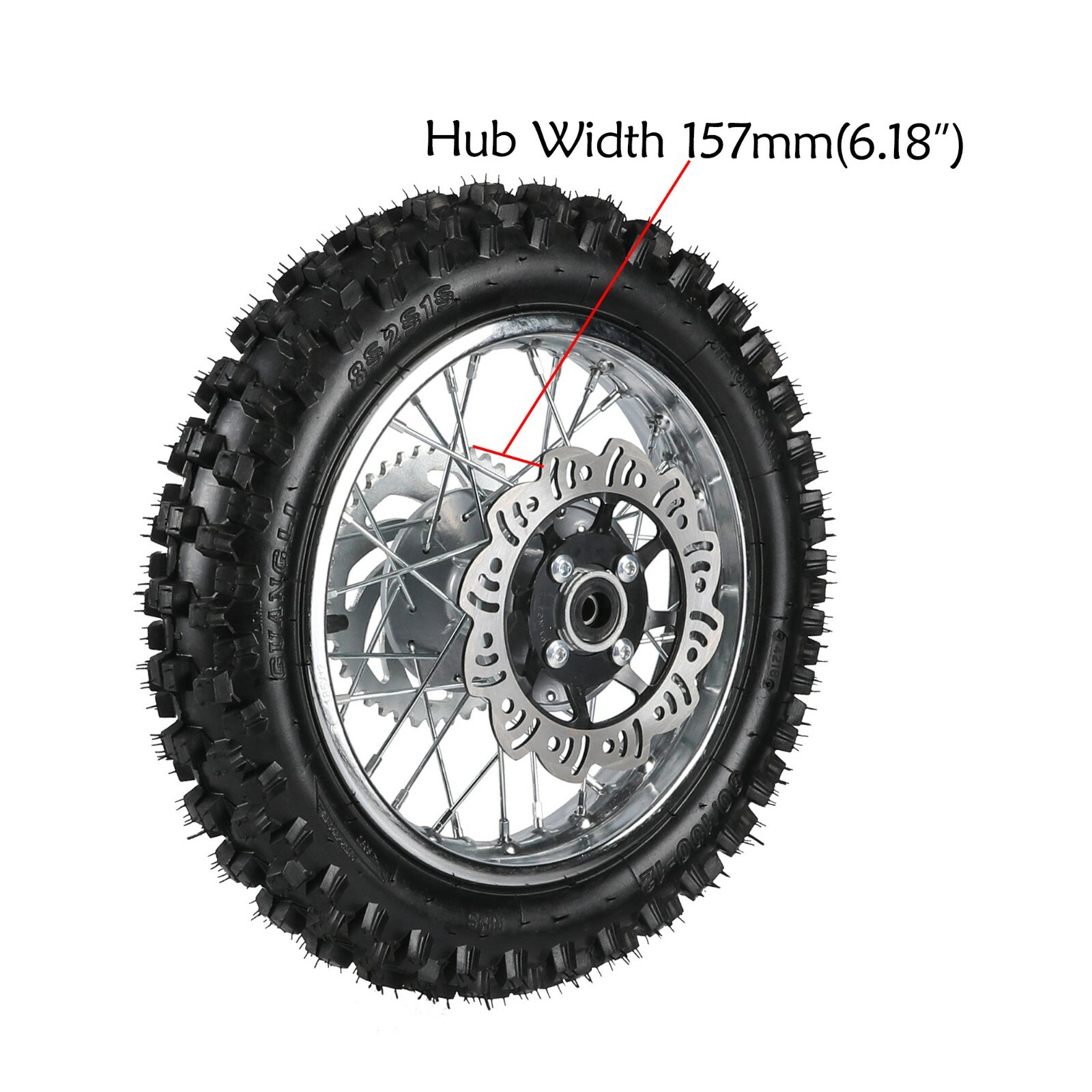 12″ 80/100-12 3.00-12″ Rear Wheel Rim Tire Disc Sprocket Brake Assembly Pit Bike