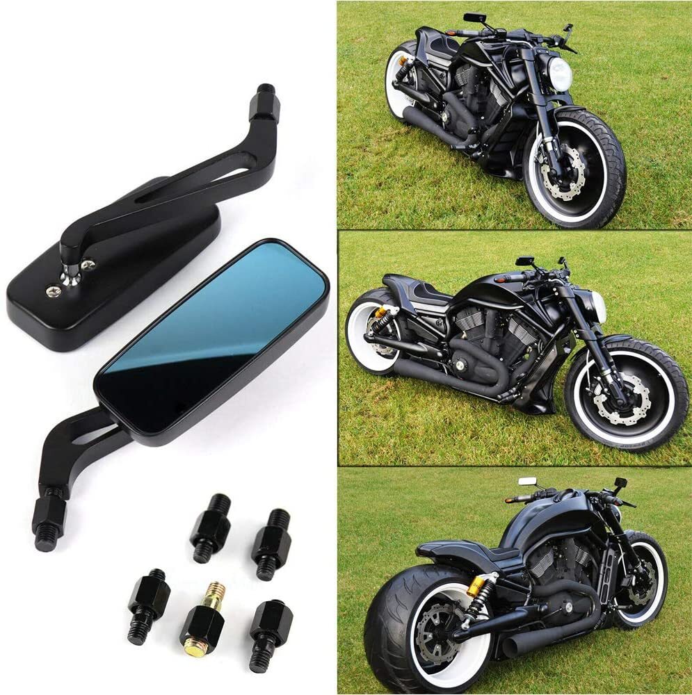 Black Rectangle Motorcycle Rearview Side Mirrors For Harley Honda Suzuki Yamaha