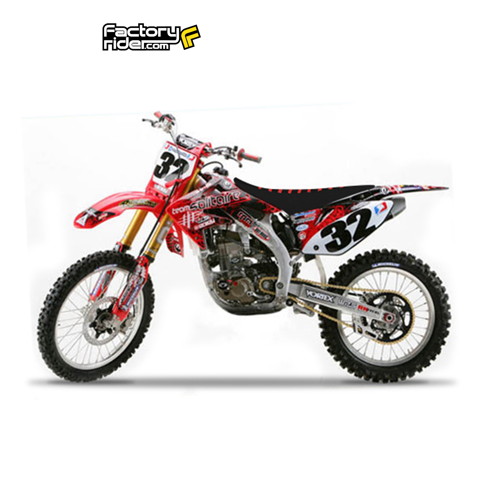 2005-2008 HONDA CRF 450 SEAT COVER by Enjoy MFG ALL BLACK w/ RED RIBS #54