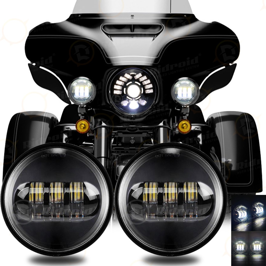 2x New 4.5 inch LED Spot Fog Passing Light Black For Harley Motorcycle 4-1/2″