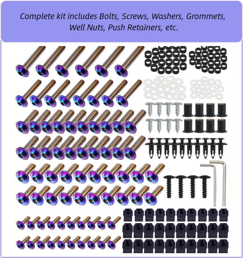236PCS Purp-Blue Irid. Complete Fairing Bolts for Kawasaki Ninja250R 2008-2012