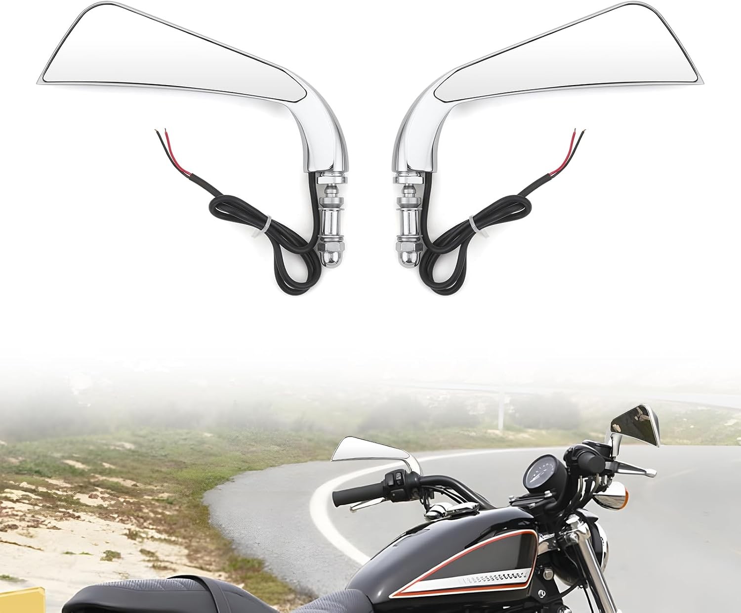 Left & Right Motorcycle Rearview Mirrors w/ LED Turn Signal for Harley Davidson