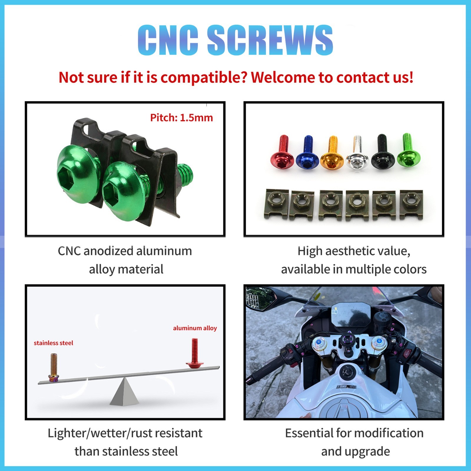 Universal CNC Alloy Motorcycle Fairing Complete Bolts Kit Screws Gold 223PCS