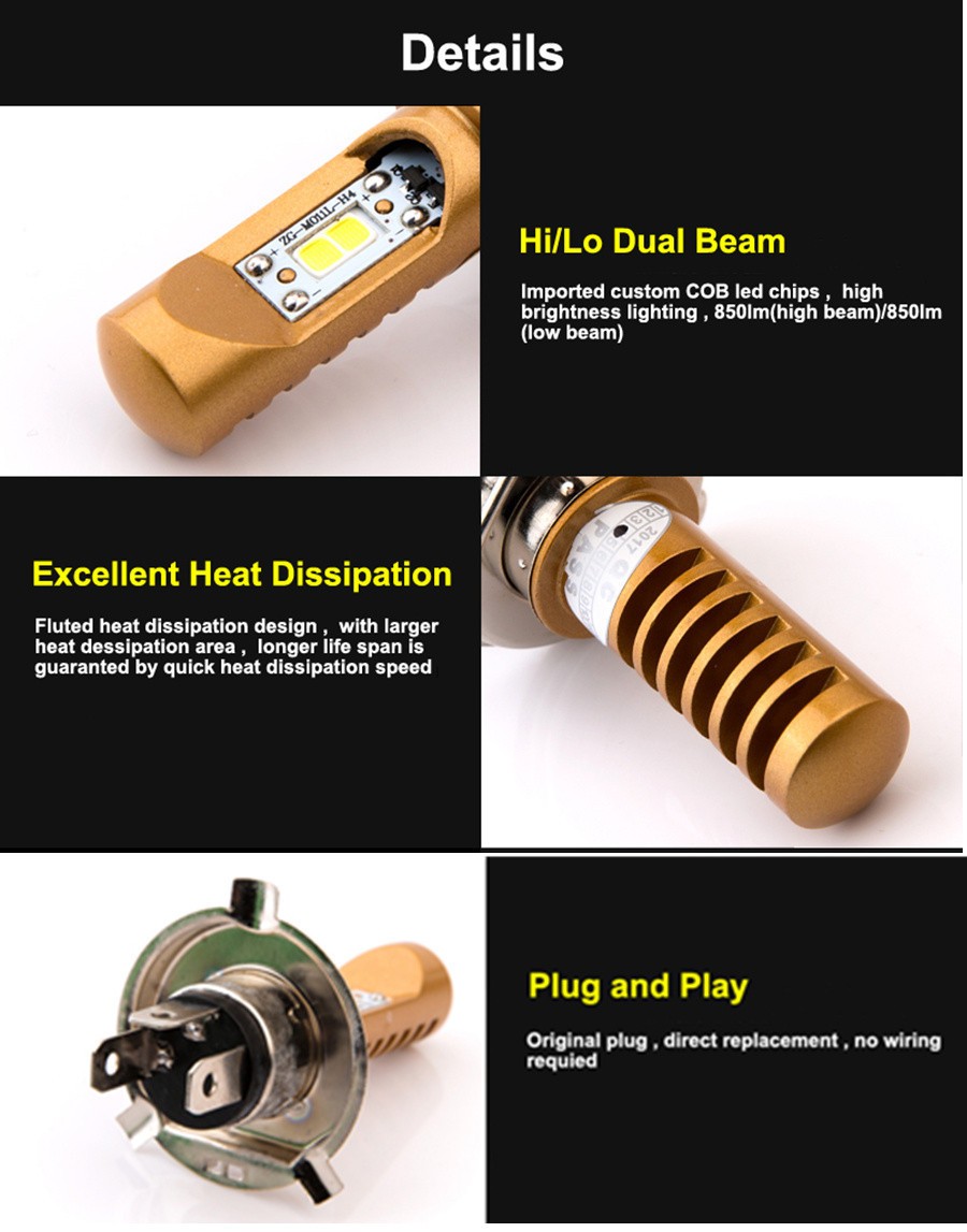 H4 High Low Beam LED Front Light Bright Bulb Headlight For Motorcycle Scooter