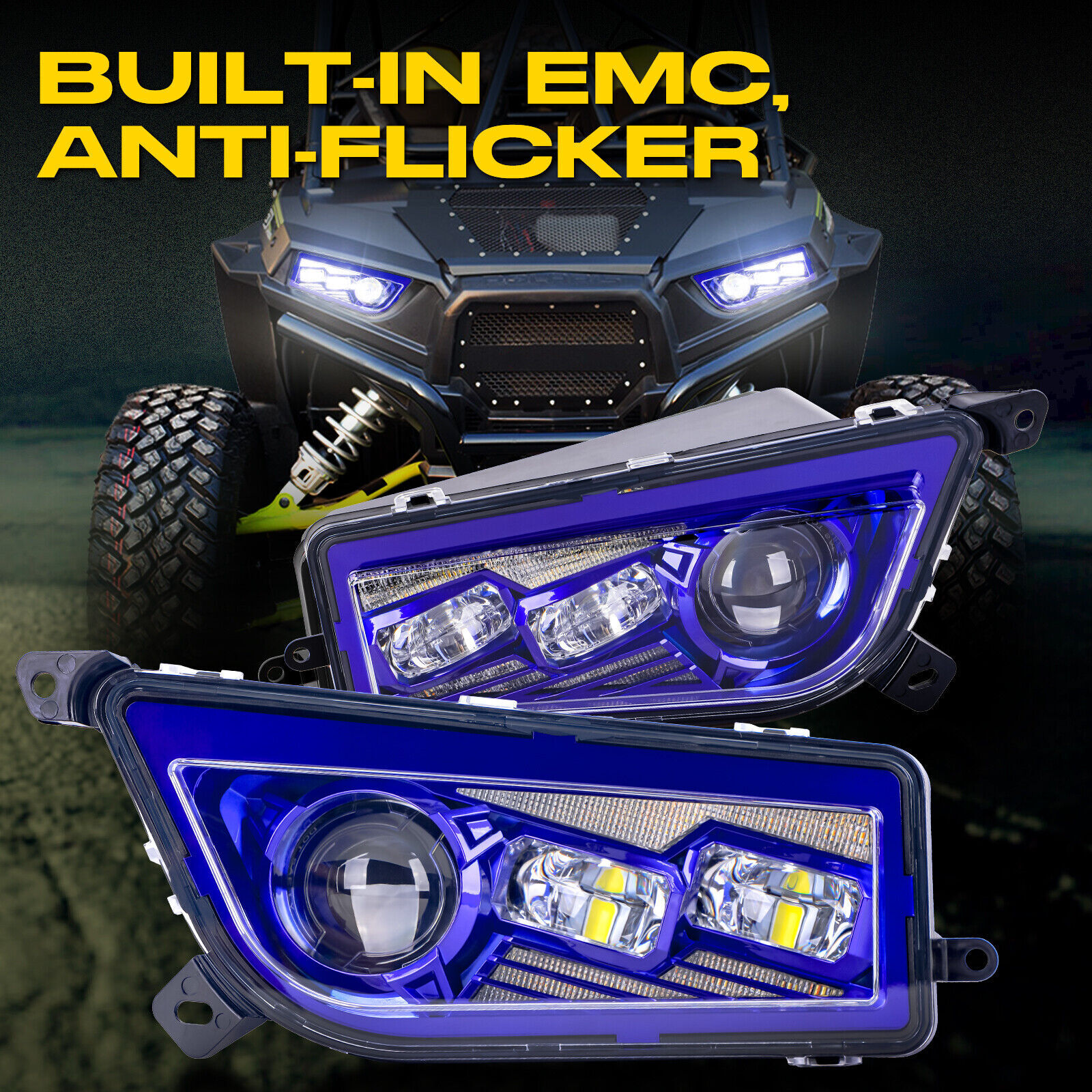 2pcs Blue Halo Auto ATV Accessories LED Headlights for Polaris RZR 900 XP 1000