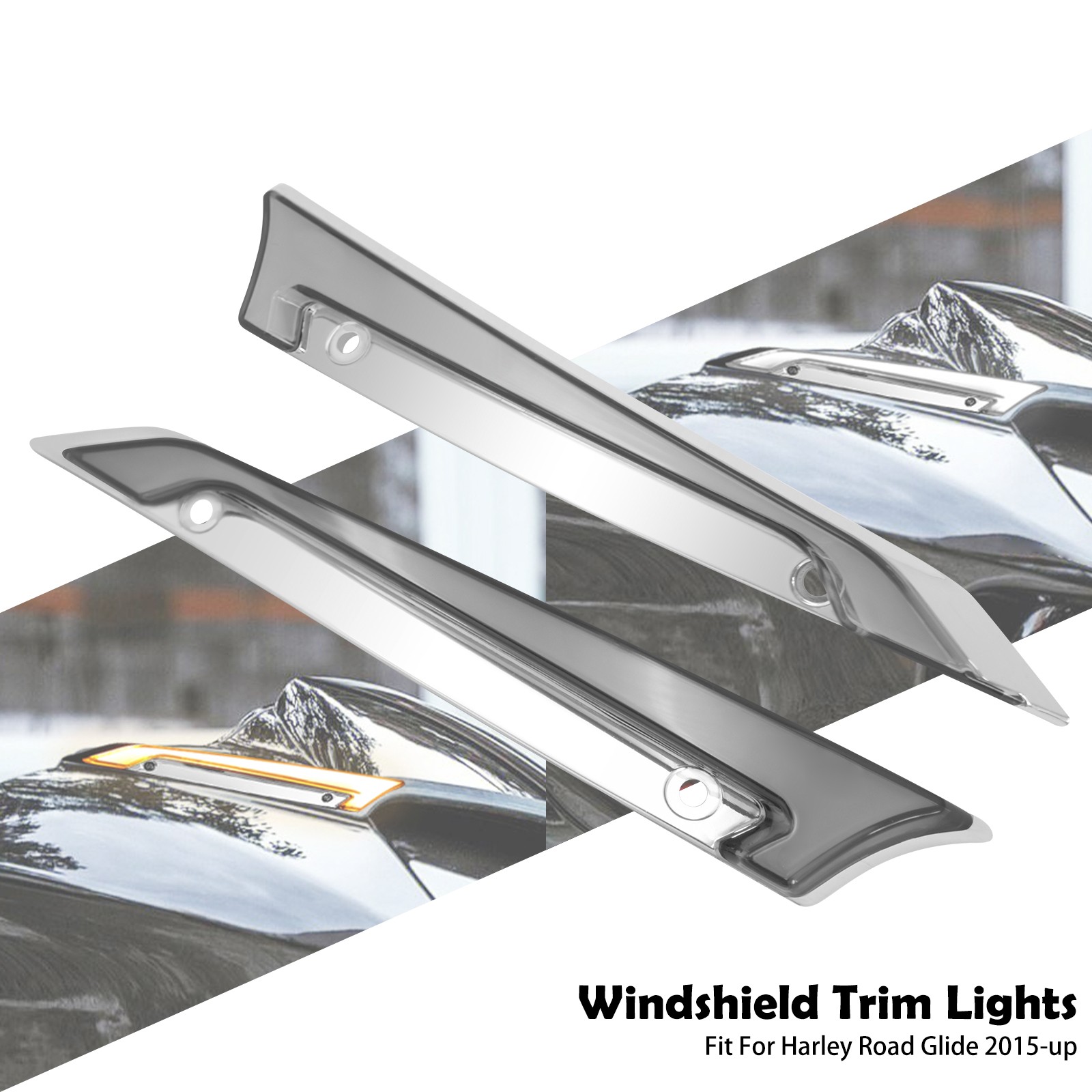 Windshield Trim Side Light For Harley Touring Road Glide FLTR 2015-2023 Chrome