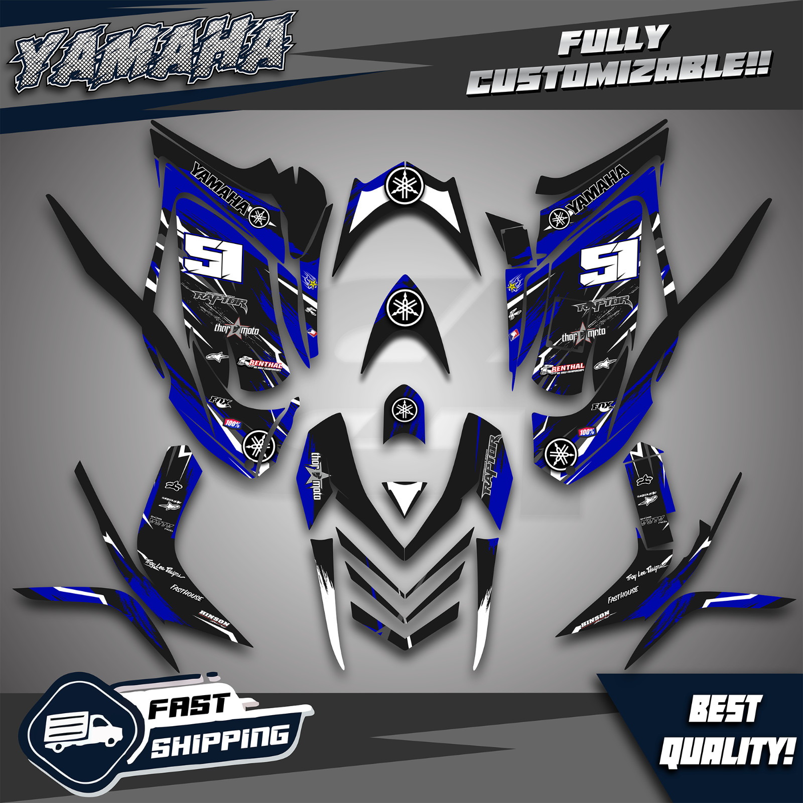 Fits Yamaha Raptor 700R Graphics Kit 2006 2007 2008 2009 2010 2011 2012 decals