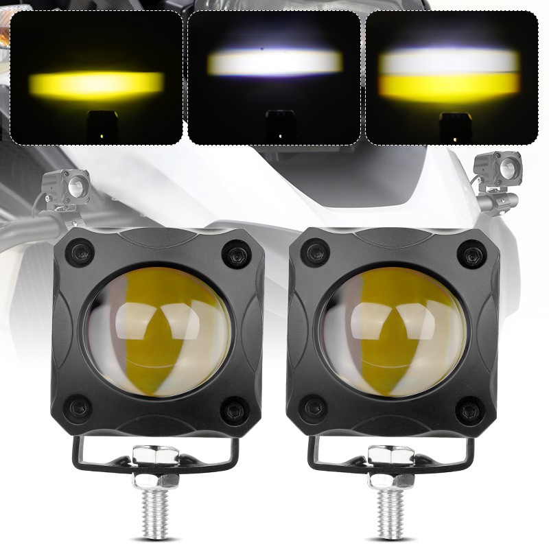 2x White+Yellow Mini LED Spot Light Bar Work Pods Fog Driving Lamp Hi-Low Beam