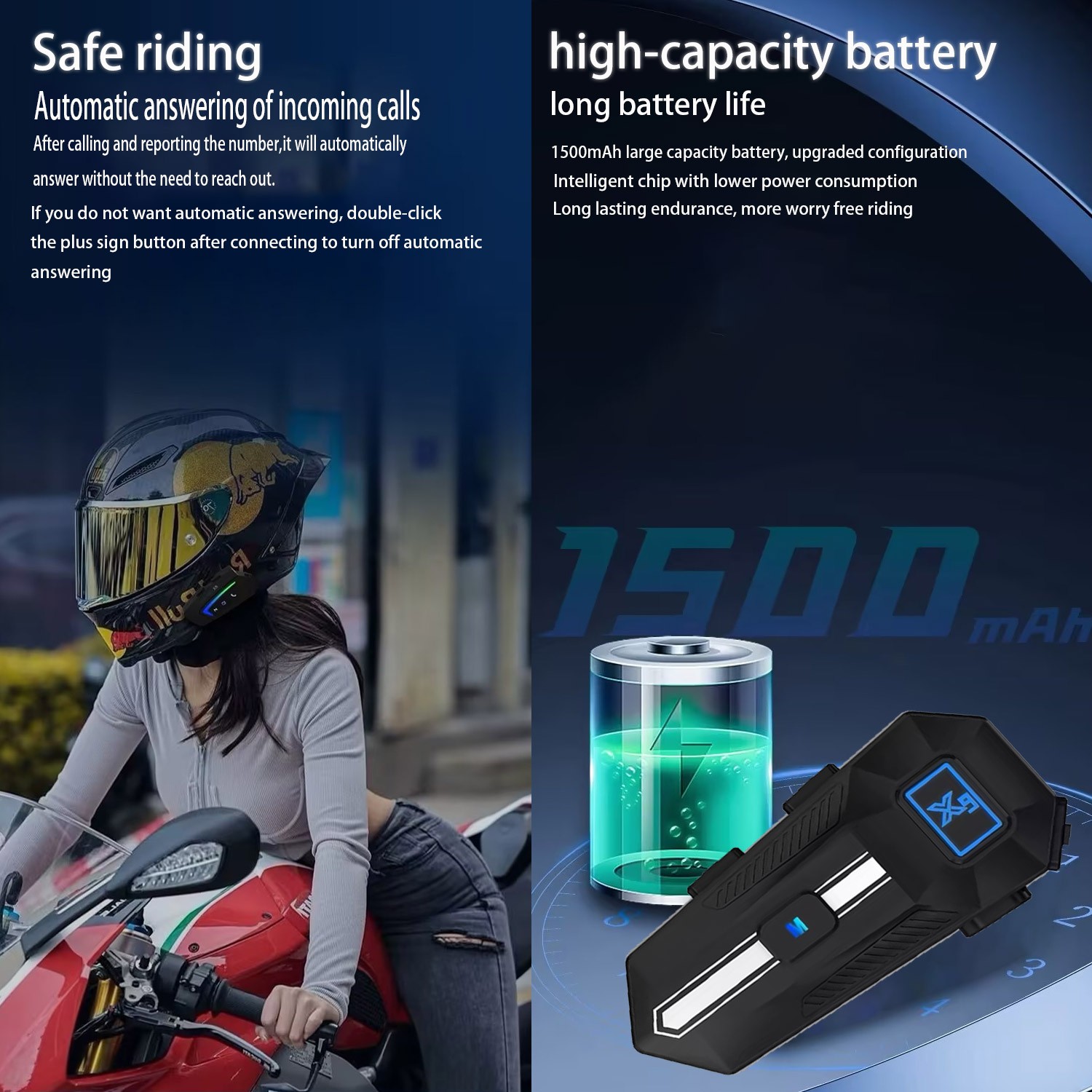 US Motorcycle Helmet Headset Bluetooth 5.3 Wireless Headphone Speaker Hands-Free