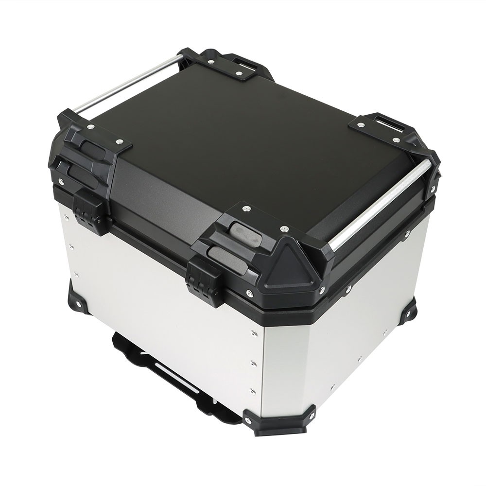Motorcycle Silver Trunk Rear Tour Tail Box Luggage Aluminum Top Case Storage 45L