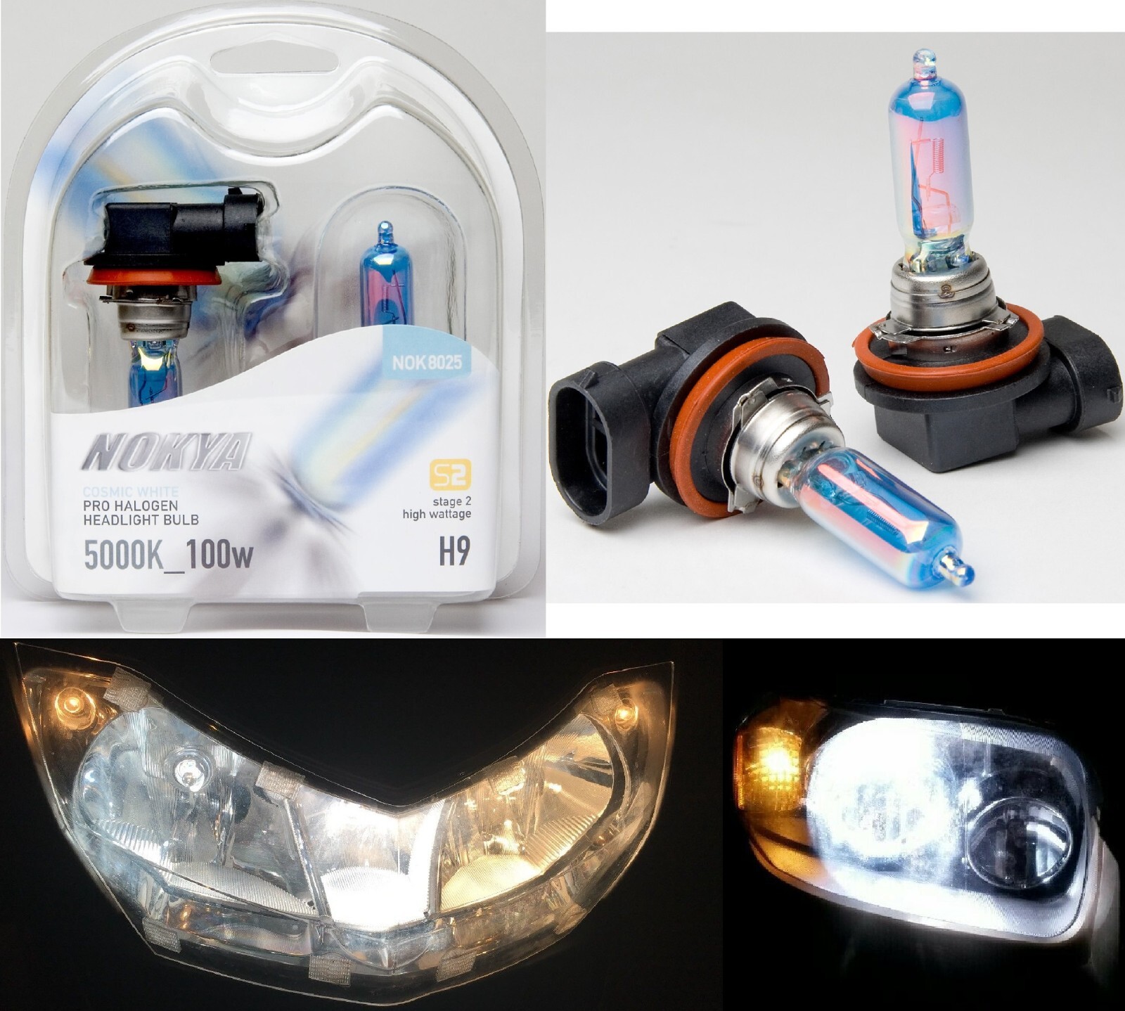 Nokya 5000K White H9 Nok8025 100W Two Bulbs Head Light Low Beam Replacement Lamp