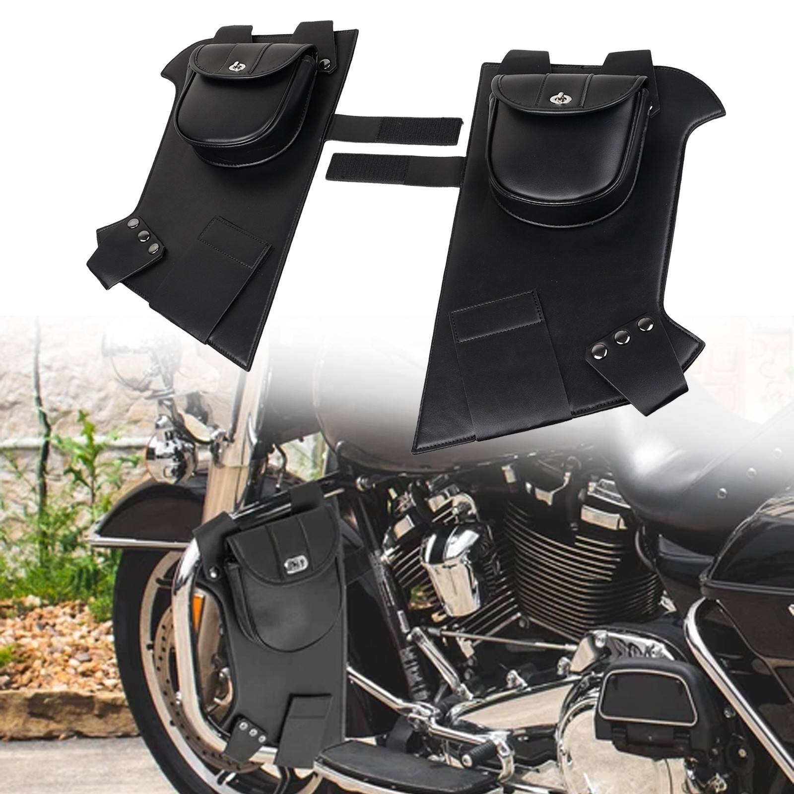 Synthetic Leather Soft Lowers Chaps Leg Warmer Bag For Harley Touring 1980-2023