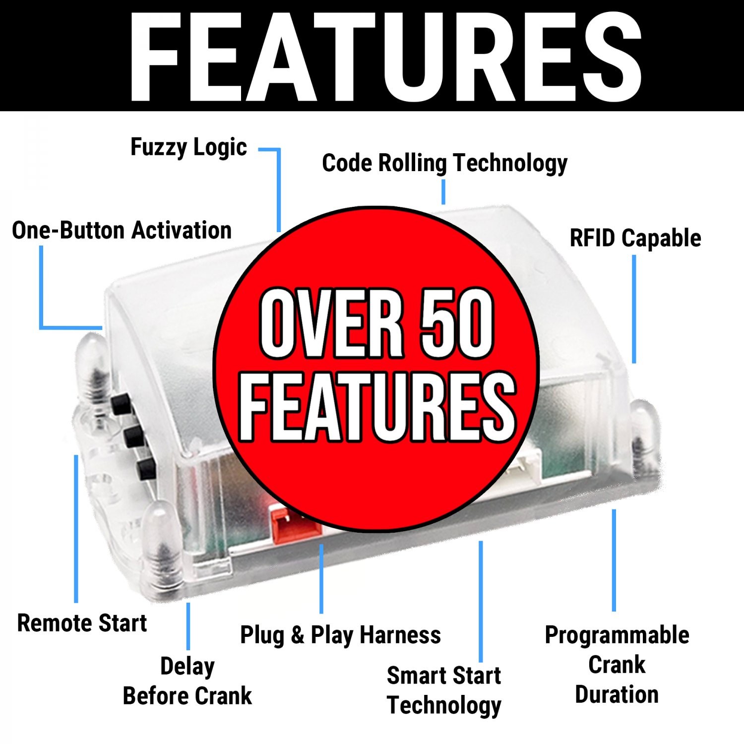 Blue LED Billet Push Button Engine Start Stop, Keyless Entry, & Remote Start Kit