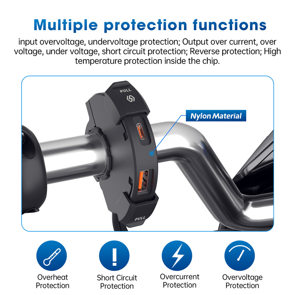 48W Fast Charging Motorcycle Handlebar Phone Charger QC3.0 Type C USB Adapter