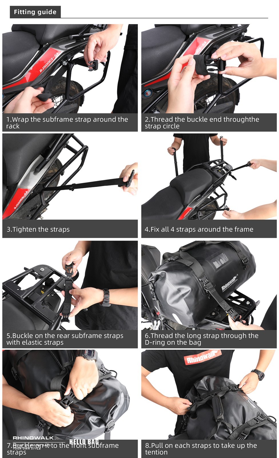 Rhinowalk Motorcycle Bag 45L Waterproof PVC Tail Bag Motorbike Rear Seat Bag