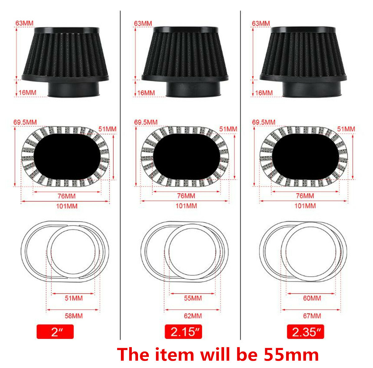 High Performance Motorcycle Parts Pod Air Intake Filter Flow Cone Cleaner X2