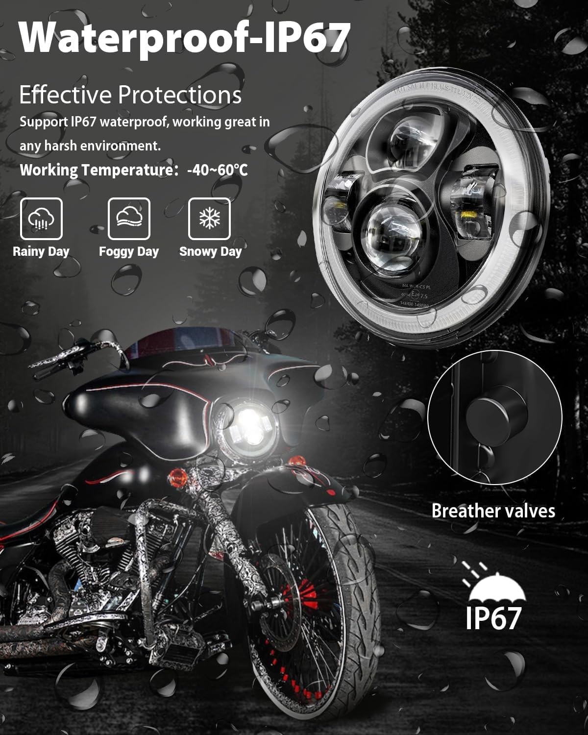 Superior 7 Inch LED Headlight for Harley & Yamaha with Waterproof Halo Design