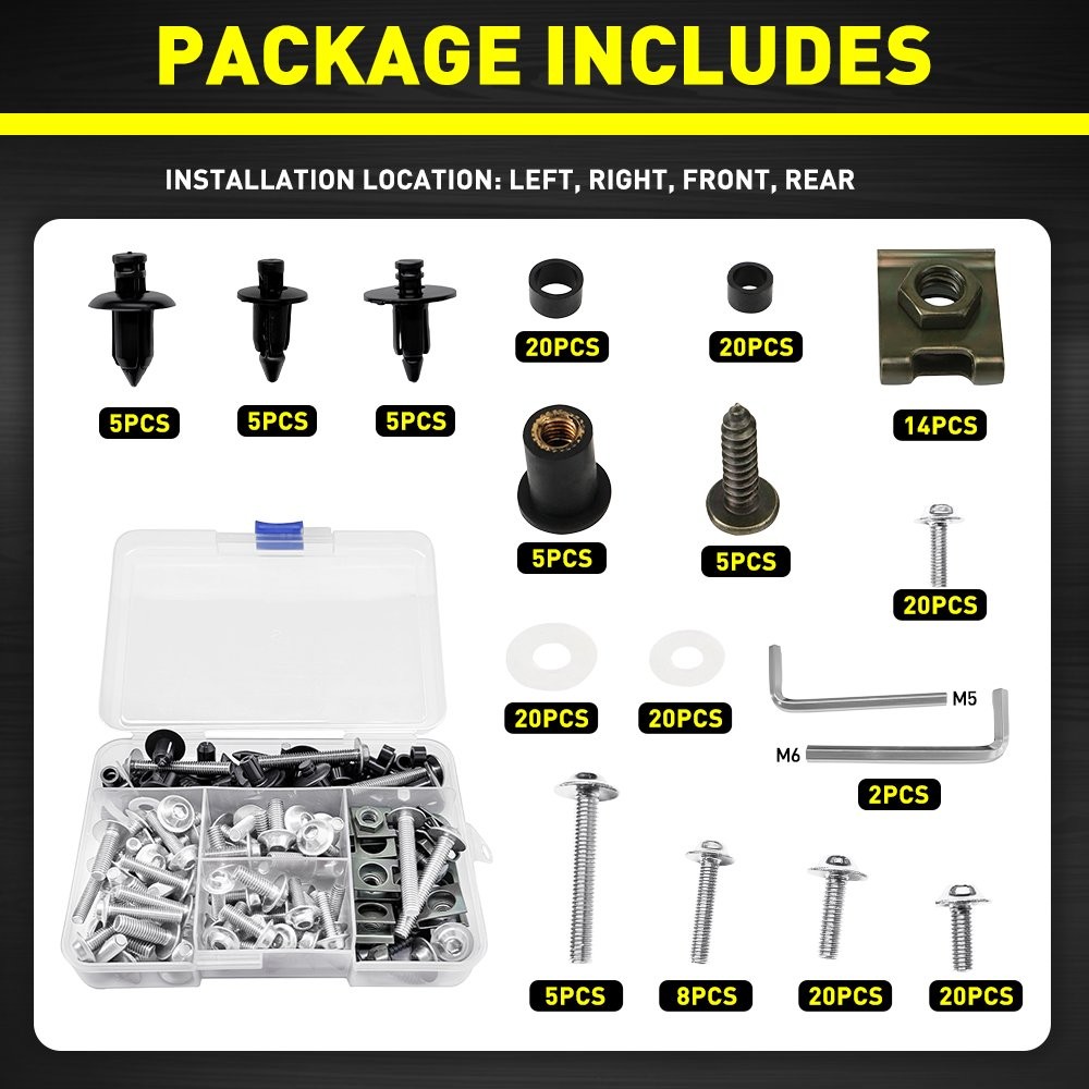 194-1940x Aluminum Motorcycle Fairing Bolts Bodywork Screw Kit Nuts Clips Silver