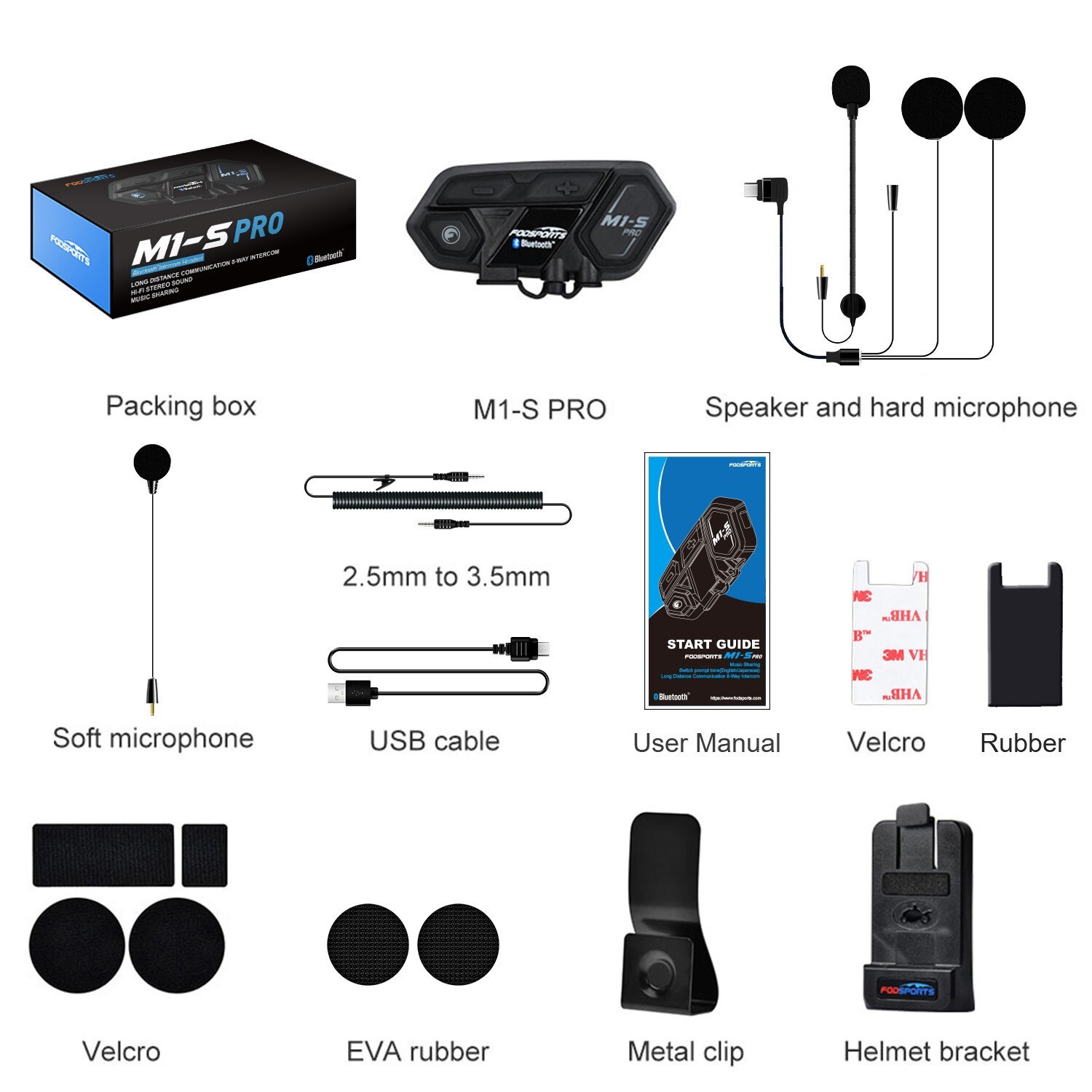 Fodsports M1-S Pro Motorcycle Bluetooth Headset 10 Riders Group Helmet Intercom