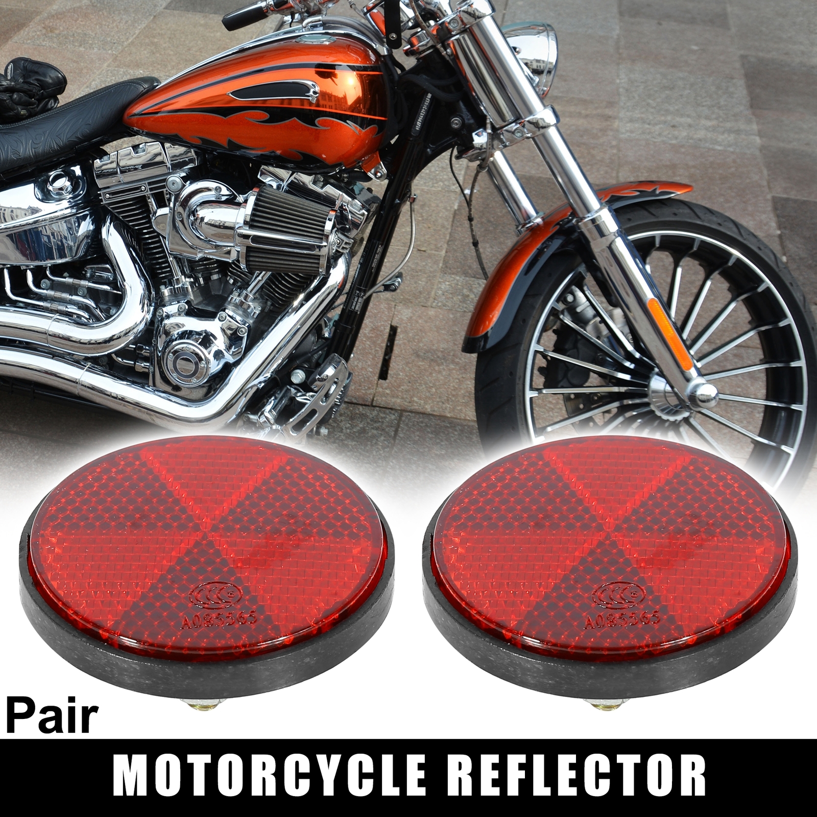 Pair M6x1.0 Red Universal Screw Mount Round Warning Reflector for Motorcycle ATV